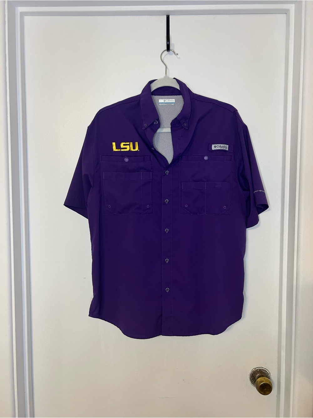 Columbia LSU Purple Short-Sleeve vented Omni shirt Button-Up Shirt